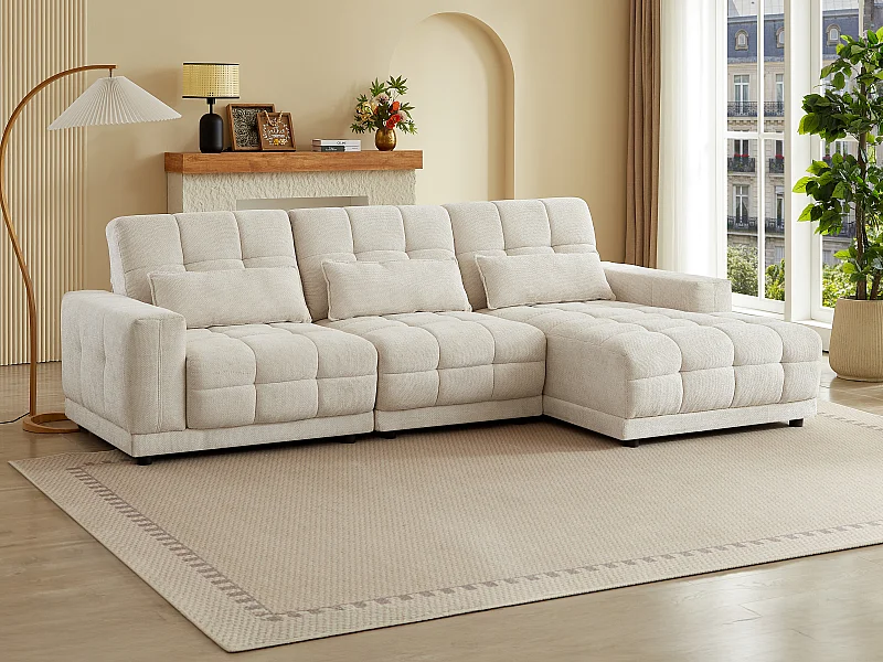Eckrelaxsofa elektrisch - Ecke rechts - Strukturstoff - Beige - DOREA von Pascal Morabito