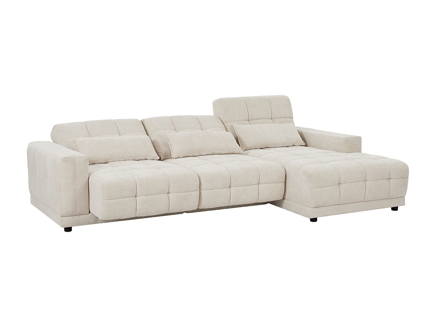 Canapé d'angle droit relax électrique en tissu texturé beige DOREA de Pascal Morabito