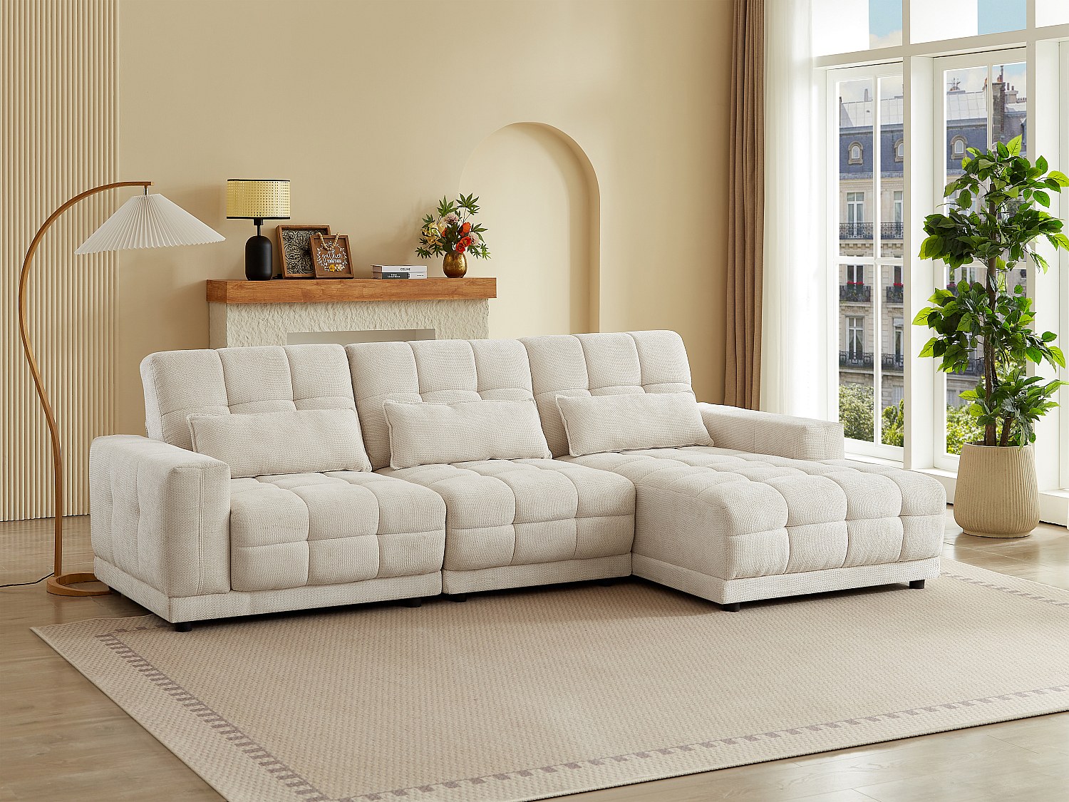 Eckrelaxsofa elektrisch - Ecke rechts - Strukturstoff - Beige - DOREA von P günstig online kaufen