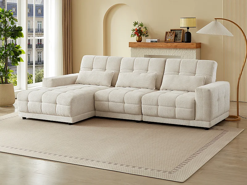 Eckrelaxsofa elektrisch - Ecke links - Strukturstoff - Beige - DOREA von Pascal Morabito
