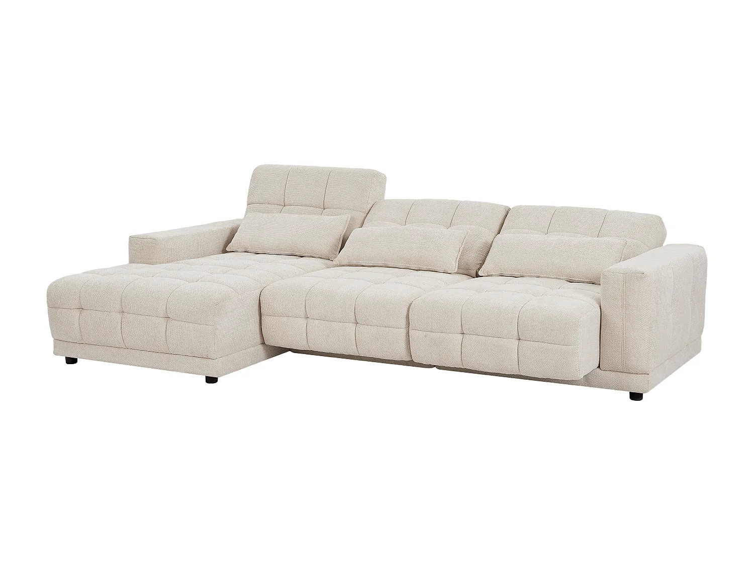 Venstrevendt hjørnesofa med elektrisk afslappelse i beige tekstureret stof DOREA af Pascal Morabito