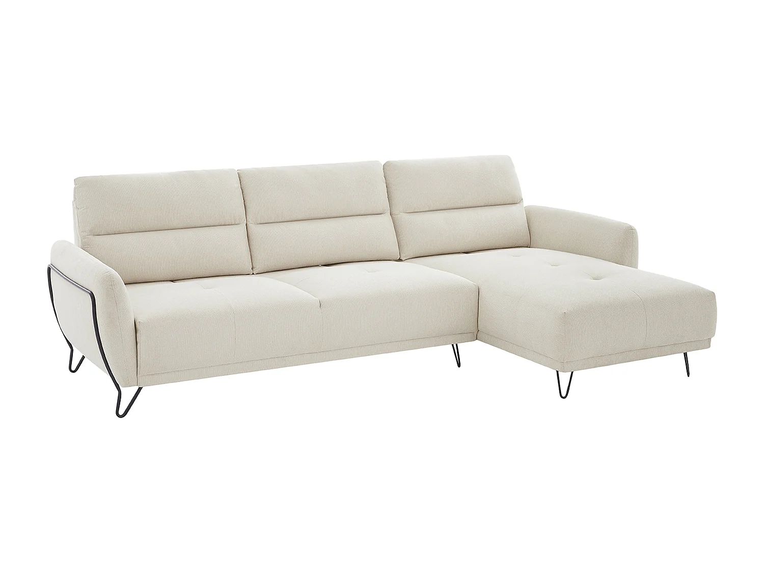 Canapé d'angle droit en tissu texturé beige dossier avance-recule DURIMA