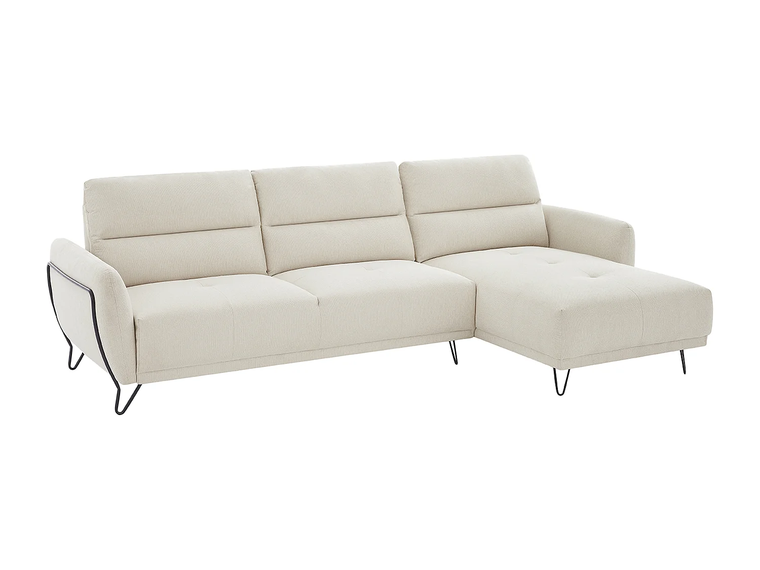 Canapé d'angle droit en tissu texturé beige dossier avance-recule DURIMA