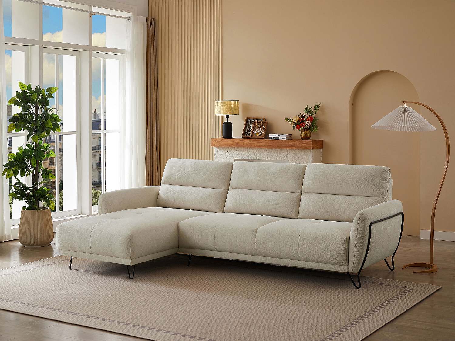 Vente-unique Ecksofa Mit Verstellbarer Rückenlehne - Ecke Links - Strukturstoff - Beige - Durima