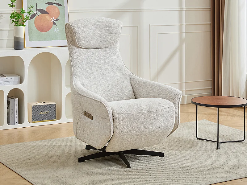 Fauteuil relax électrique en tissu texturé beige TASEMO