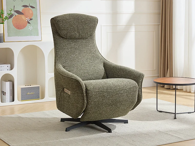 Elektrische relaxfauteuil in groene getextureerde stof TASEMO