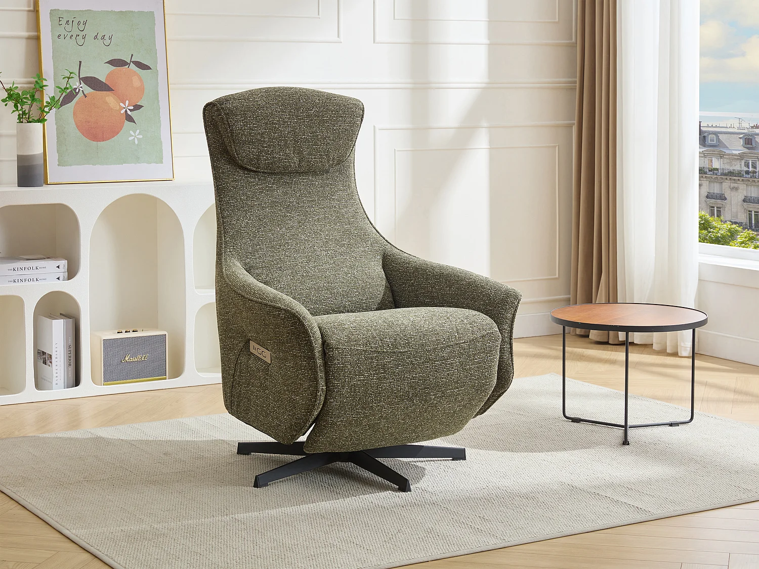 Fauteuil relax électrique en tissu texturé vert TASEMO