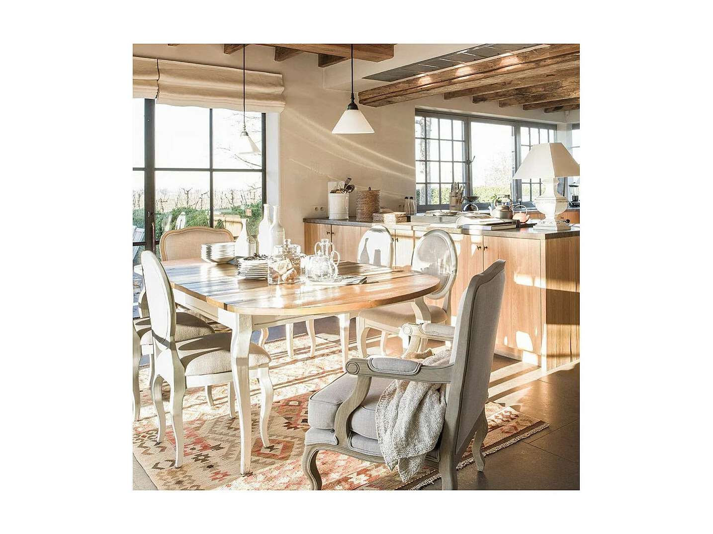 Lot de 2 chaises médaillon Bois Blanc - Provence Interior's