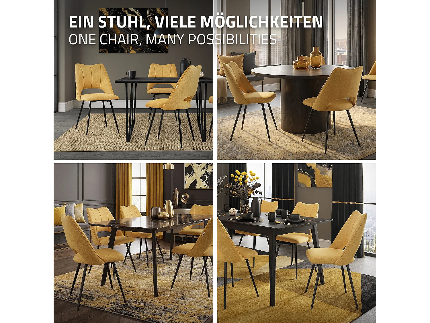 ML-Design 4x Sillas de comedor mostaza asiento poliester tapizado ergónomico con respaldo sillón con patas de metal para escritorio