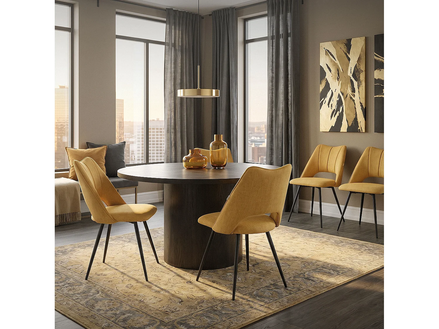 ML-Design Set di 4x poltrona da cucina giallo senape sedie per sala pranzo seduta in poliestere gambe in metallo schienale sedia per soggiorno salotto