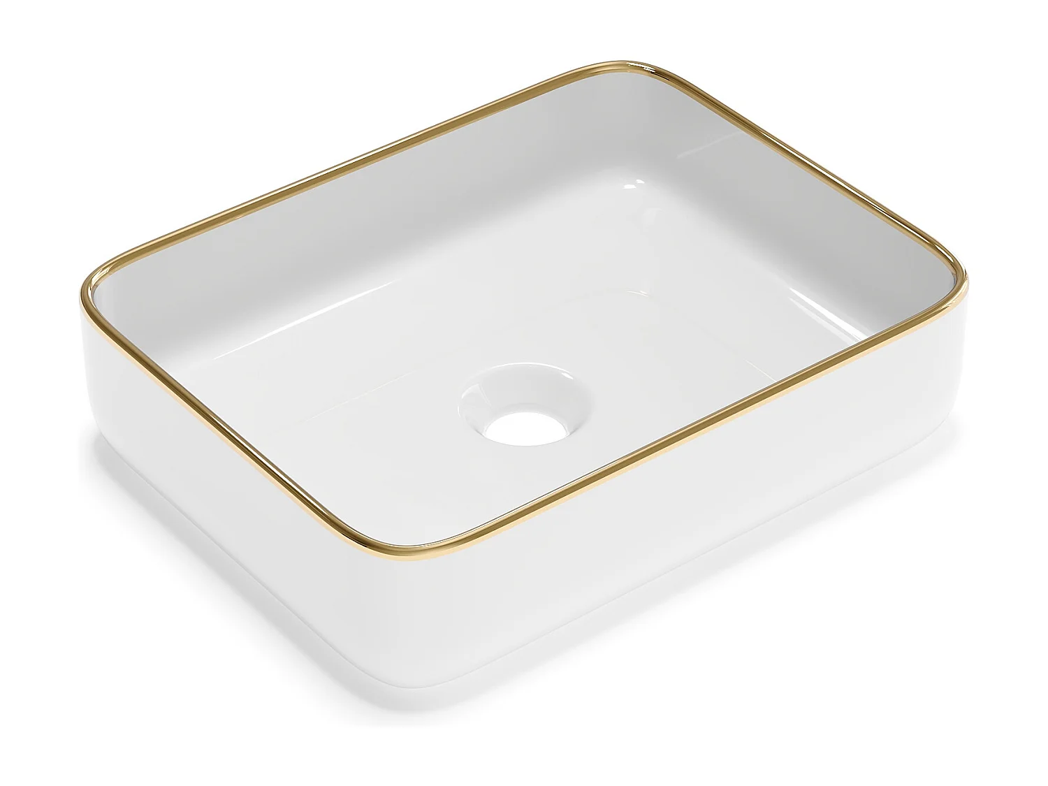Vasque à poser rectangle en céramique - Blanc avec liseré doré  - 50 x 39 cm - JUNIKO II