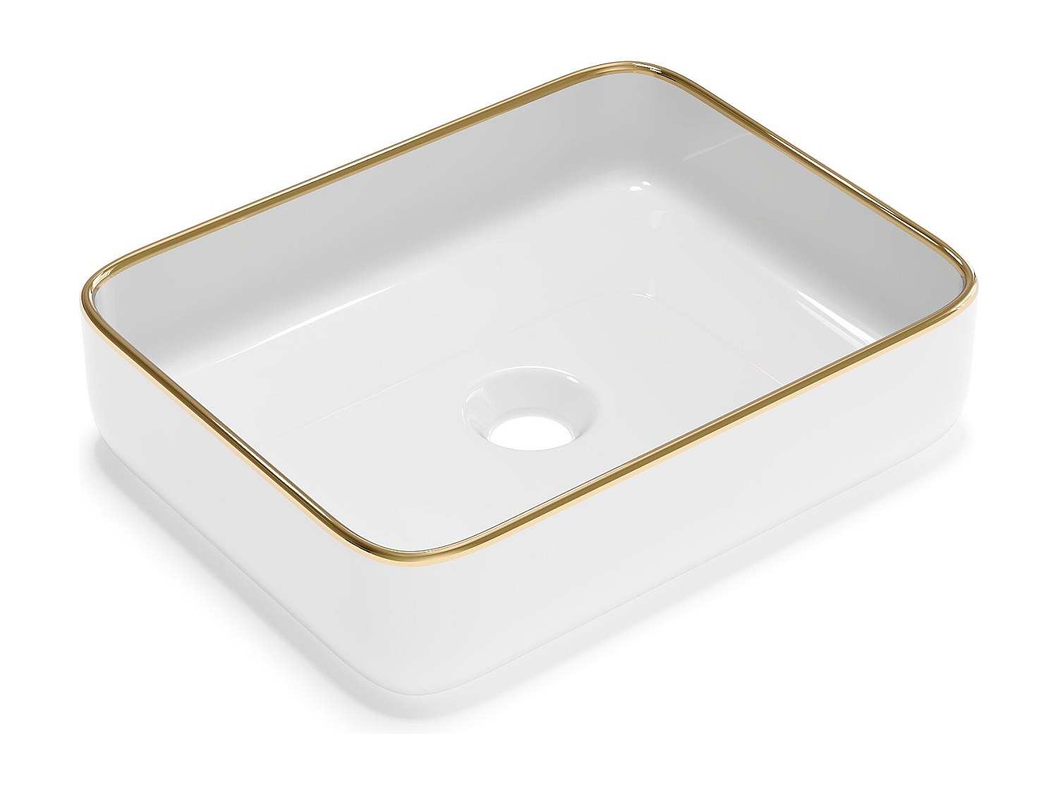Aufsatzwaschbecken rechteckig - Keramik - Weiß mit goldfarbener Umrandung - günstig online kaufen