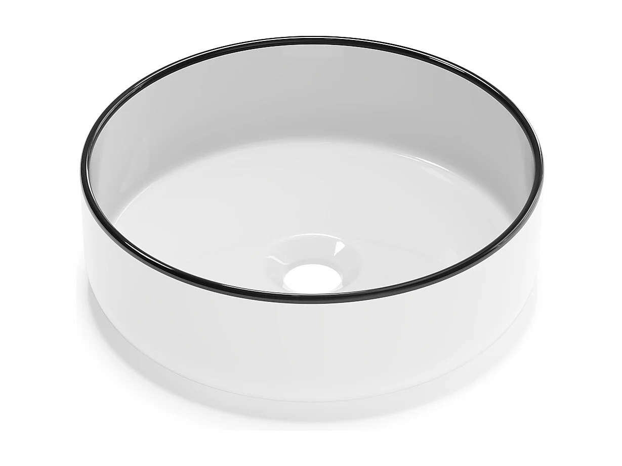 Vasque à poser ronde en céramique - Blanc avec liseré noir  - 36 cm - LENISO II