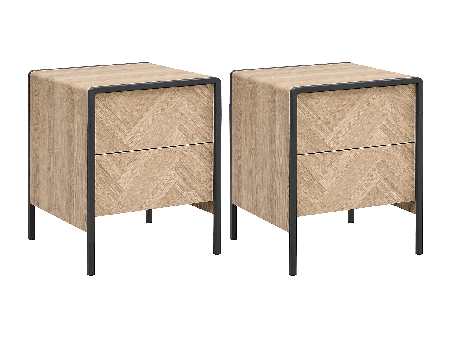 Lot de 2 tables de chevet - 2 tiroirs - MDF et métal - Coloris : Naturel et noir - TUMACO