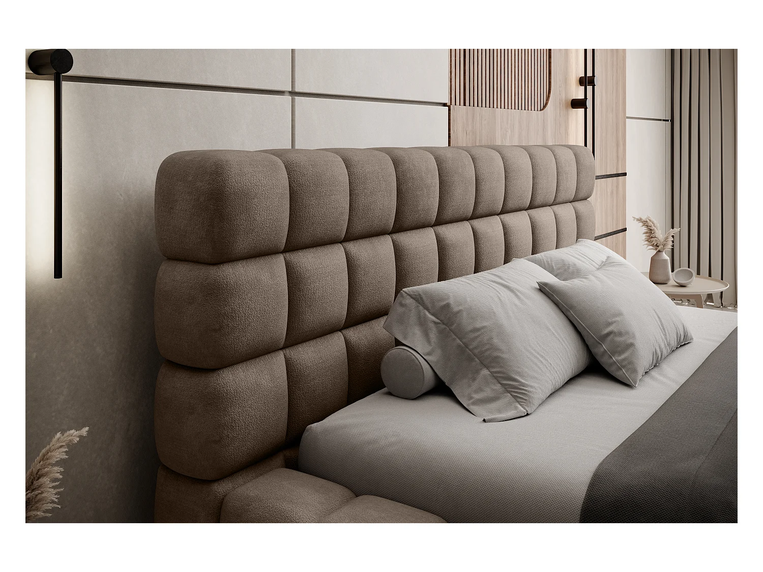 Lit Dario L (180x200)/Tissu/inclut Matelas/Marron