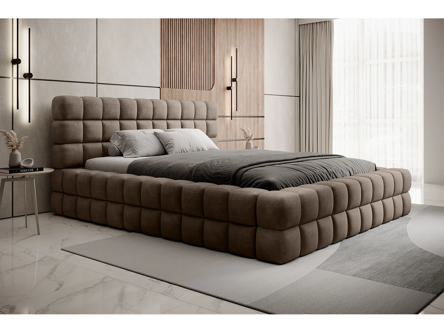 Letto Dario L (180x200)/Tessuto/incluso materasso/Marrone