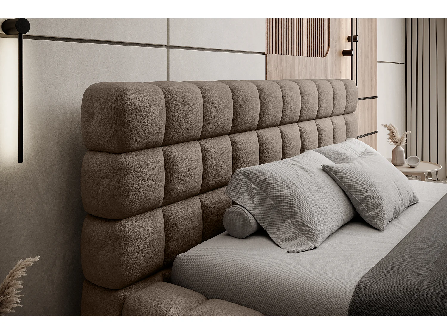 Letto Dario L (180x200)/Tessuto/incluso materasso/Marrone