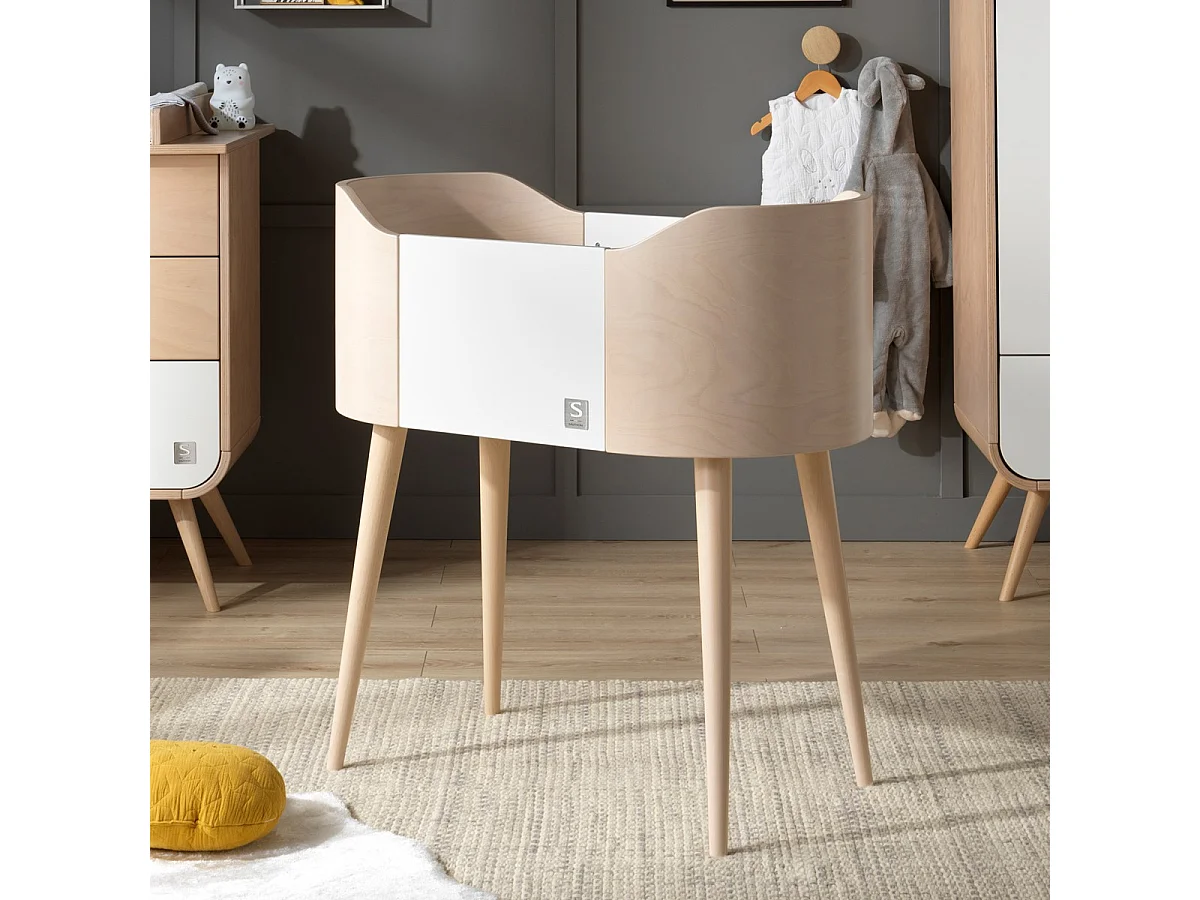 Berceau pieds bois 96x93x54cm blanc GALOPIN - Sauthon Original