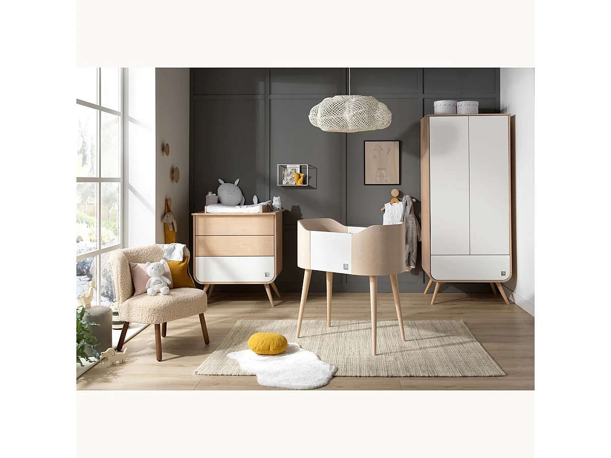 Berceau pieds bois 96x93x54cm blanc GALOPIN - Sauthon Original