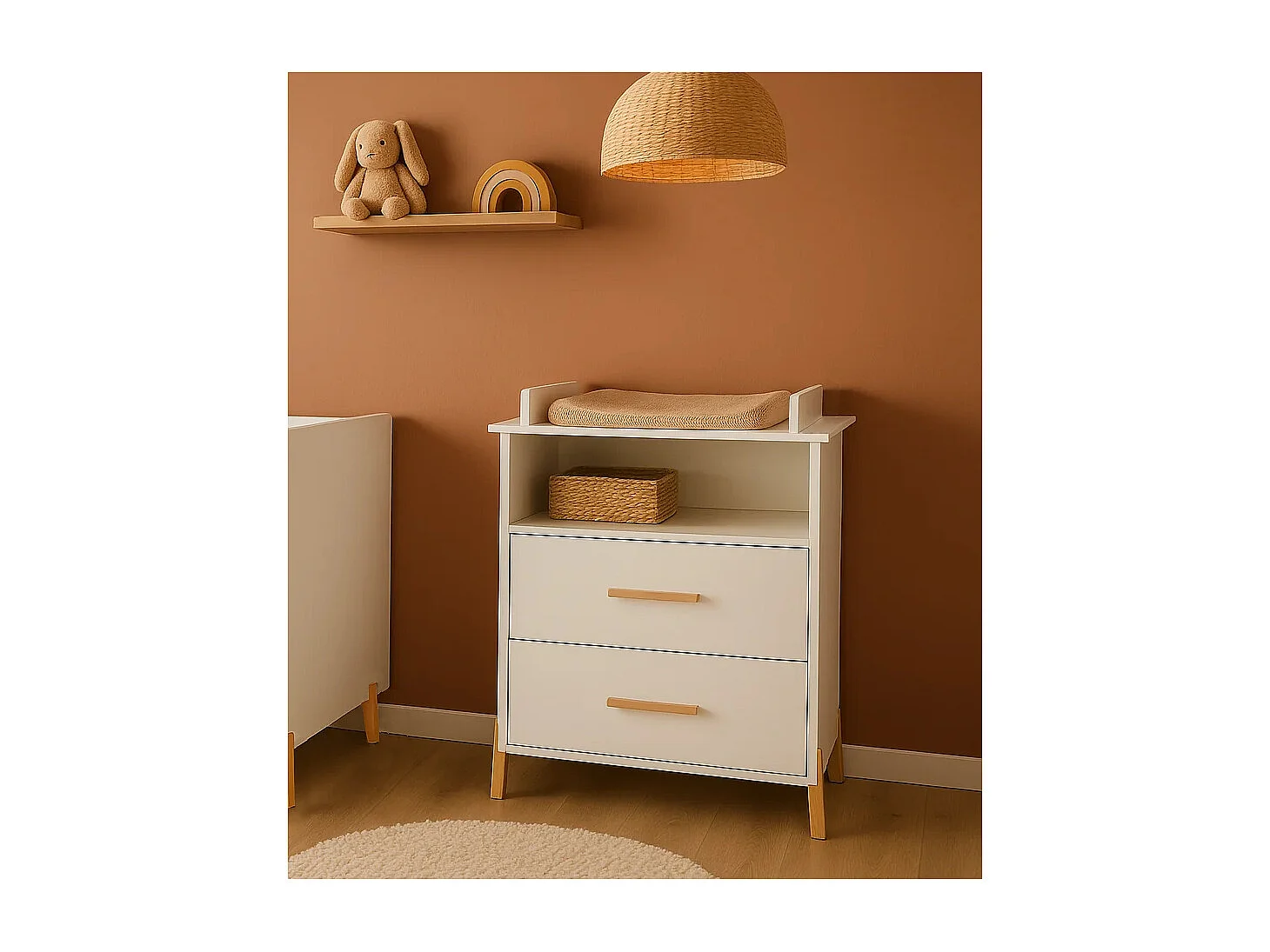 Commode à langer sur pieds en bois blanc JOY - BabyPrice
