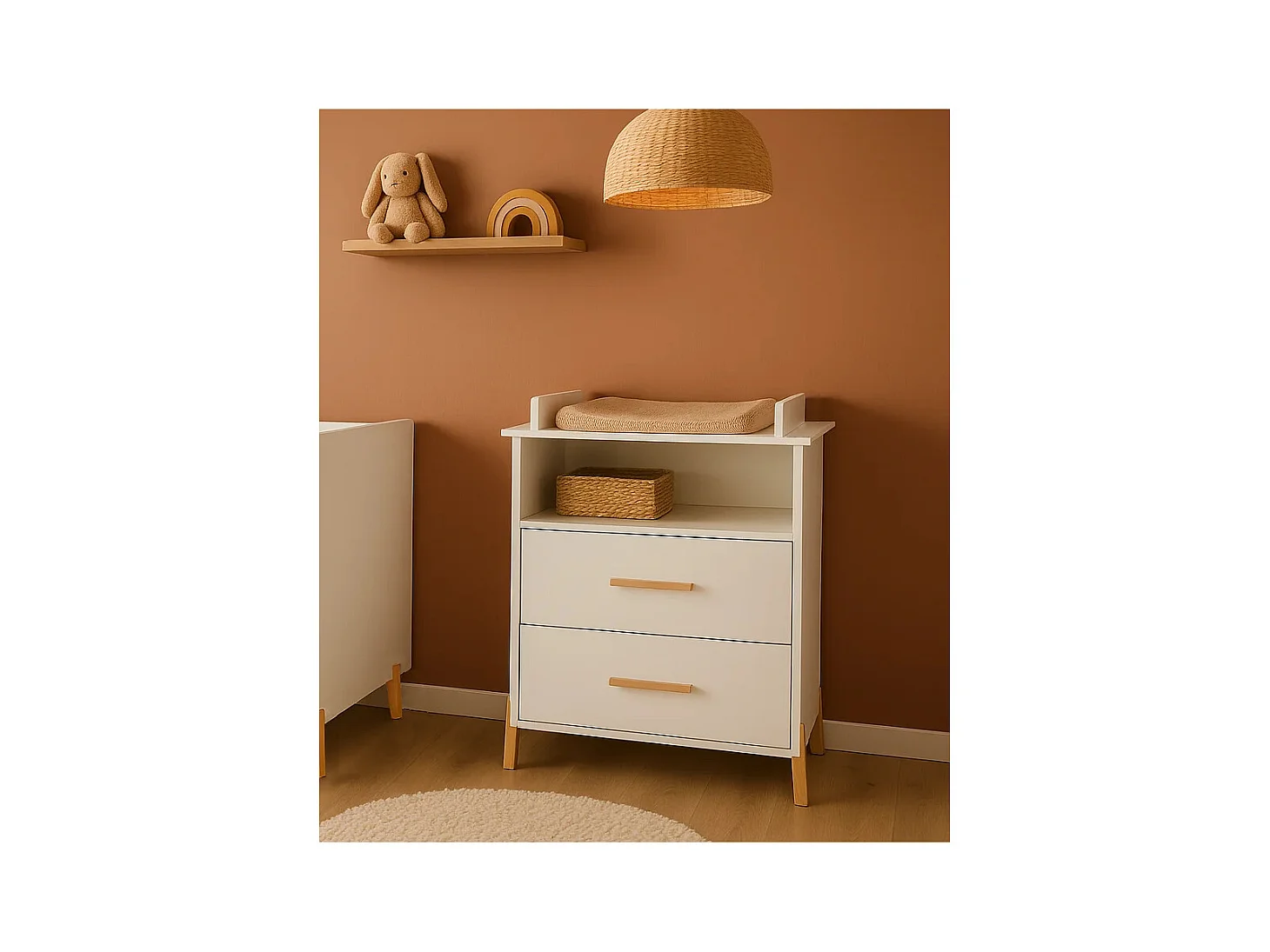 Commode à langer sur pieds en bois blanc JOY - BabyPrice