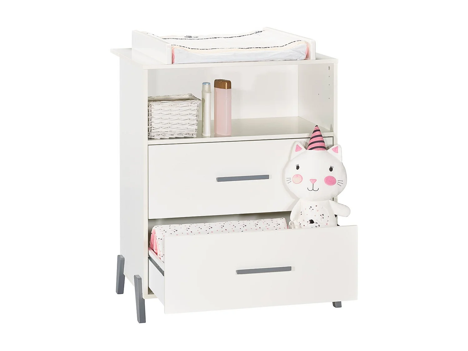 Commode à langer sur pieds en bois blanc JOY - BabyPrice