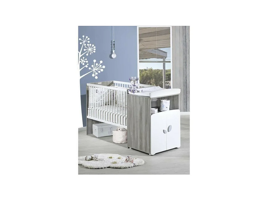 Lit combiné évolutif 120x60 en 90x190 en bois gris LEAF - BabyPrice