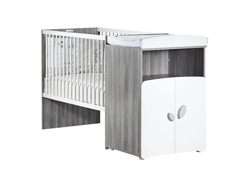 Lit combiné évolutif 120x60 en 90x190 en bois gris LEAF - BabyPrice