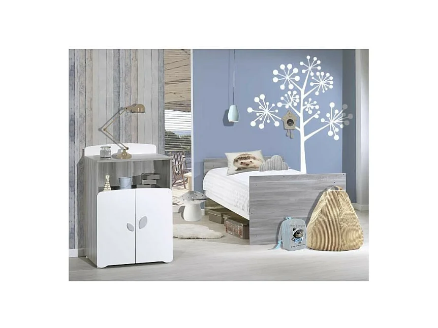Lit combiné évolutif 120x60 en 90x190 en bois gris LEAF - BabyPrice