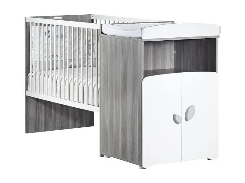 Lit combiné évolutif 120x60 en 90x190 en bois gris LEAF - BabyPrice