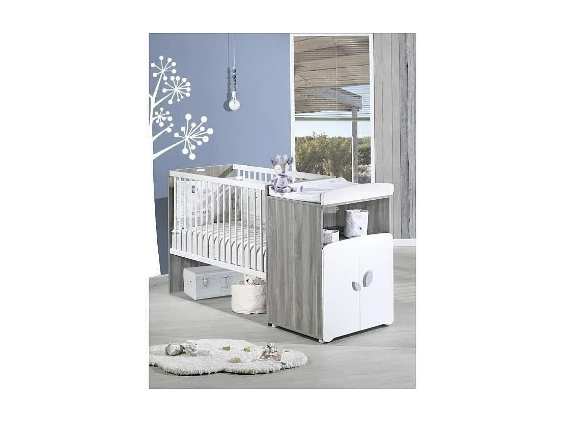 Lit combiné évolutif 120x60 en 90x190 en bois gris LEAF - BabyPrice