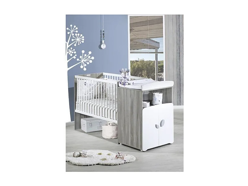 Lit combiné évolutif 120x60 en 90x190 en bois gris LEAF - BabyPrice