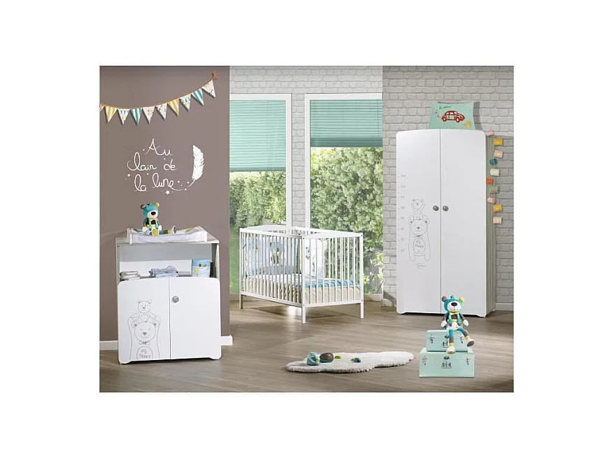 Lettino serigrafato tortora in legno bianco 120x60