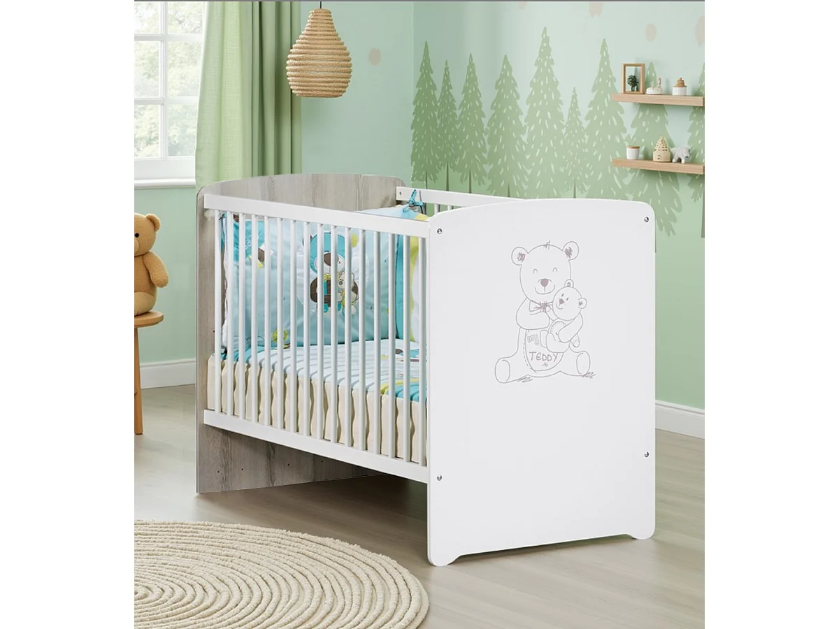 Cuna 120x60 serigrafiada topo en madera blanca