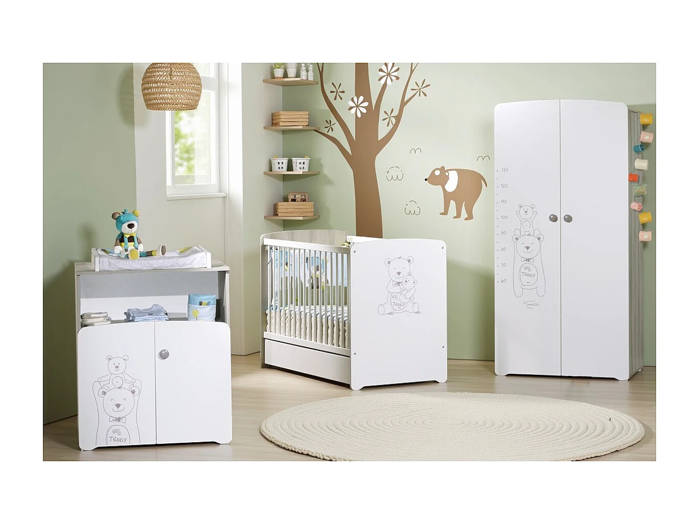 Cuna 120x60 serigrafiada topo en madera blanca