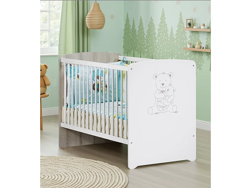 Cuna 120x60 serigrafiada topo en madera blanca