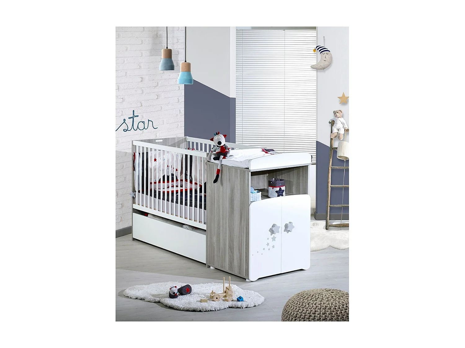 Cama combinada de madera convertible de 120x60 a 90x190