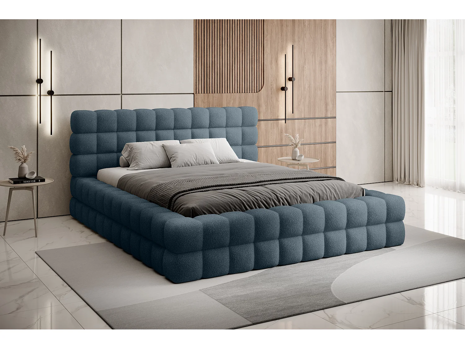 Lit Dario M (160x200)/Tissu-Bleu