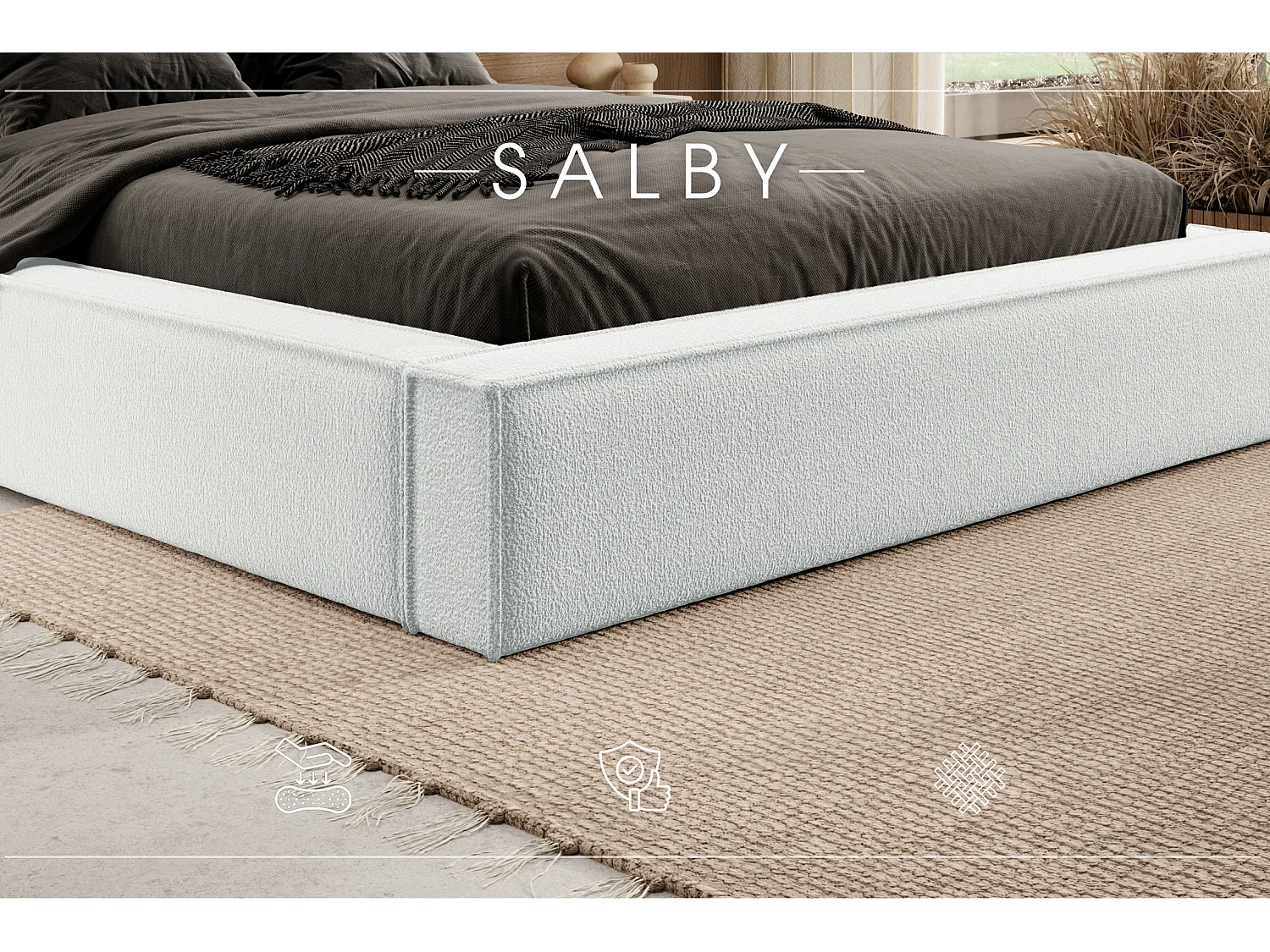 LIT TAPISSÉ avec coffre Salby 180x200 cm, Crème