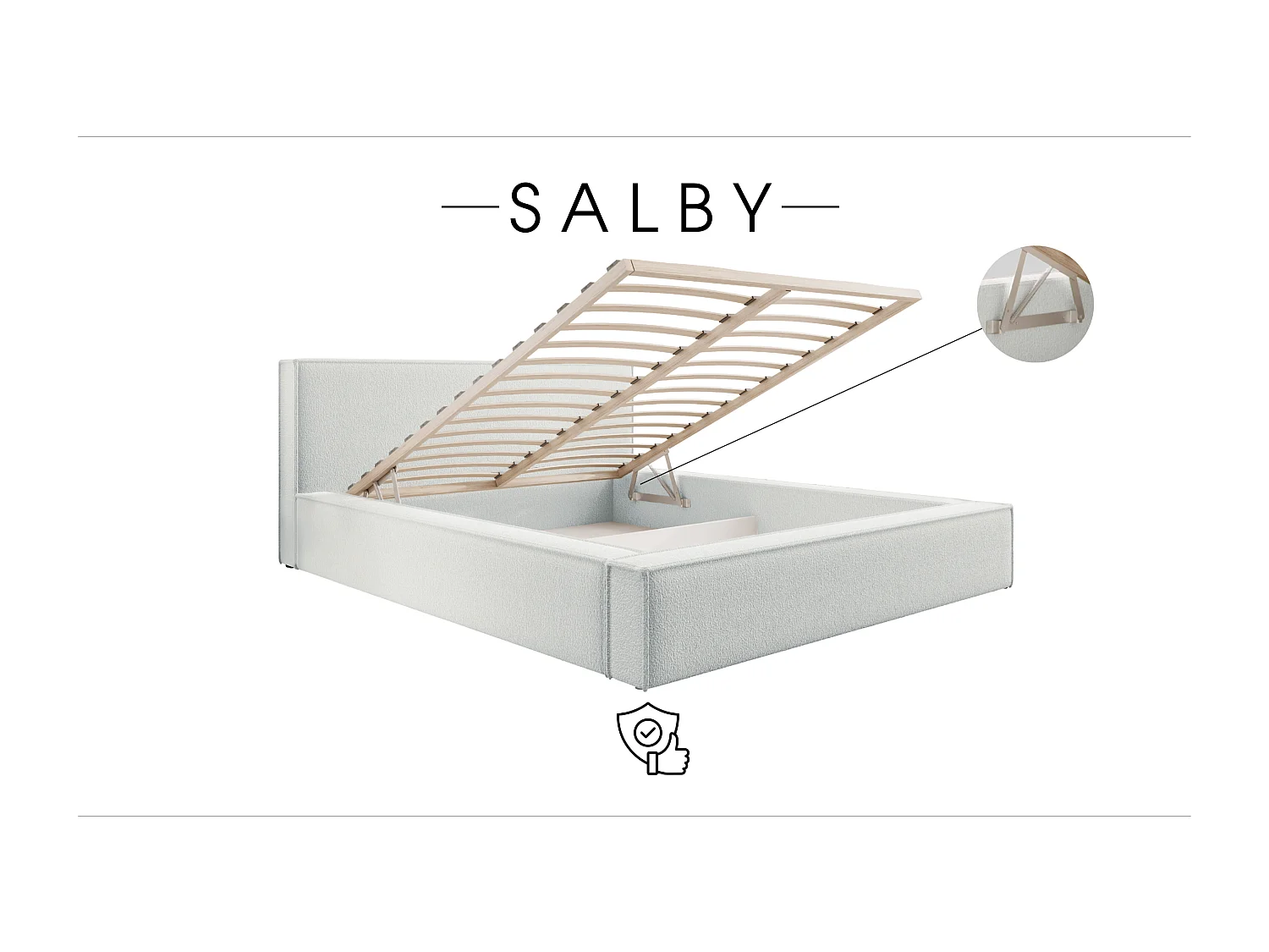 LIT TAPISSÉ avec coffre Salby 180x200 cm, Crème