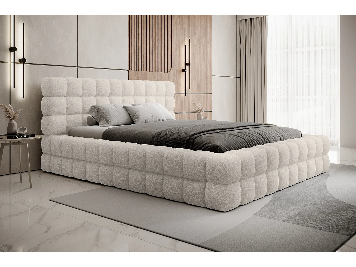 Letto Dario L (180x200)/Tessuto/incluso materasso/Bianco/Roy1