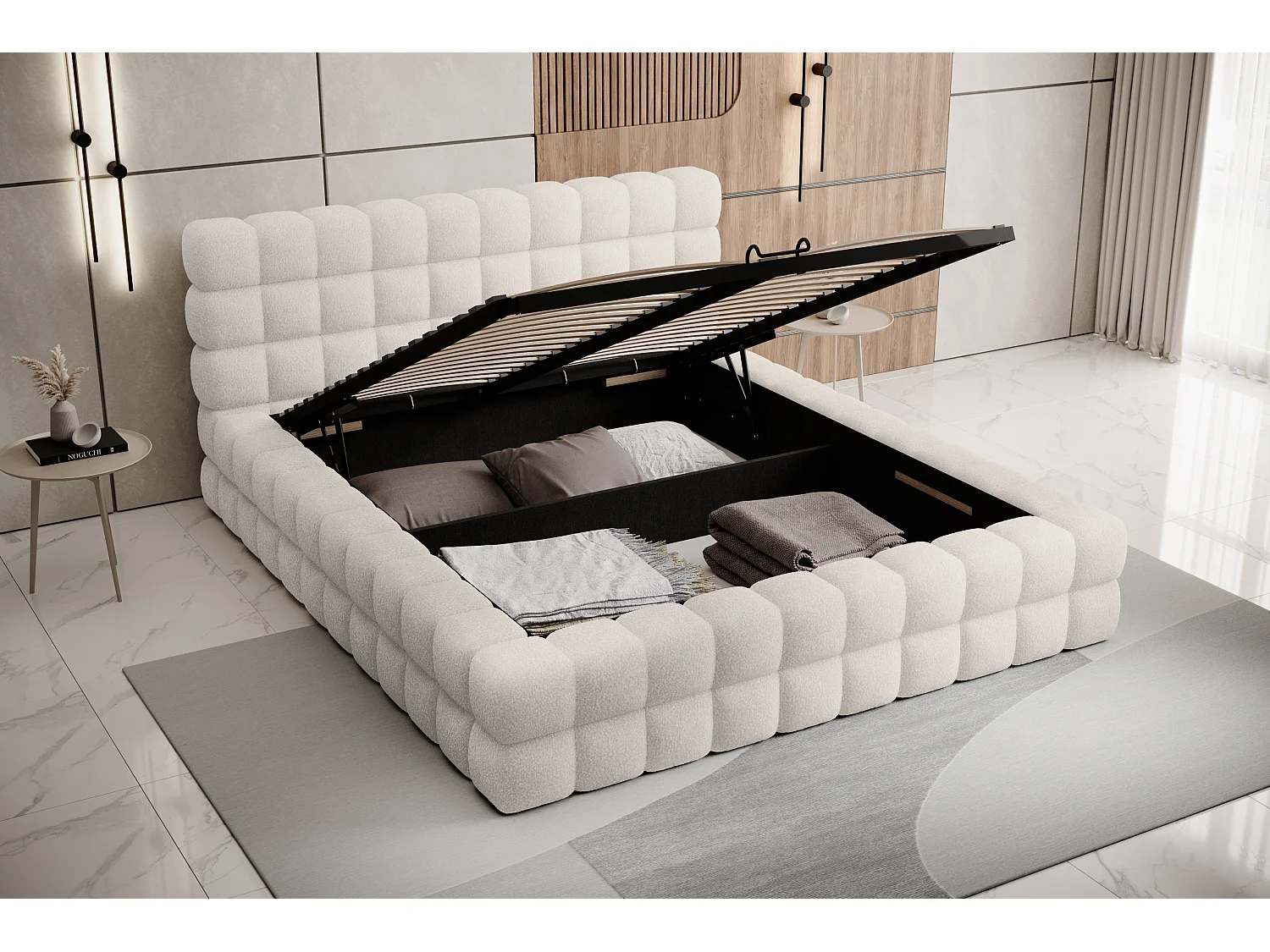 Bett Dario L (180x200)/Stoffbezug/inklusive Matratze/Weiss/Roy1