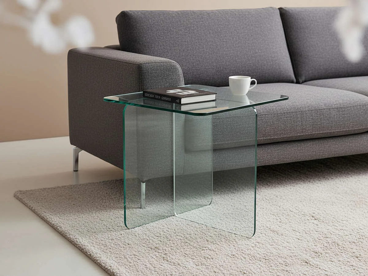 Bout de canape t en verre