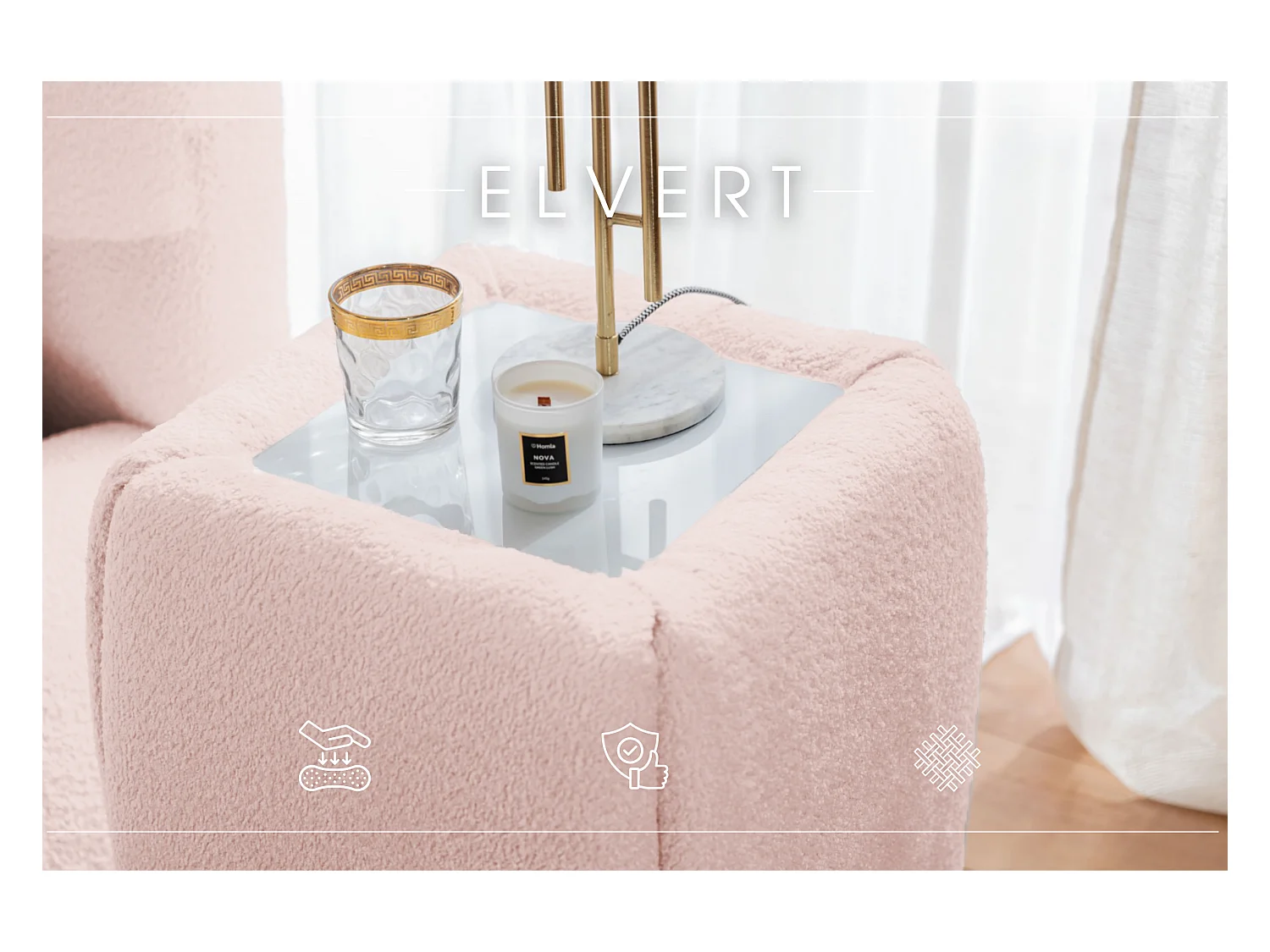 TABLE DE CHEVET en polyester Elvert, rose clair
