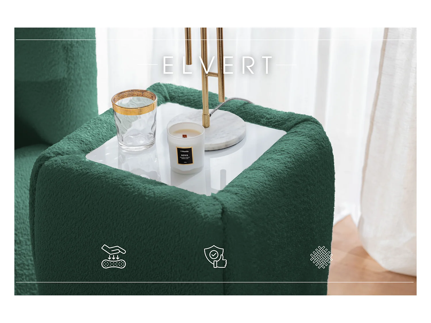 TABLE DE CHEVET en polyester Elvert, vert foncé