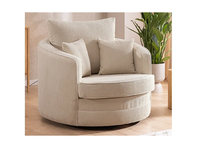 Ted - Drehsessel Love Seat XXL 360 Grad drehbar aus Beige Cord-Stoff