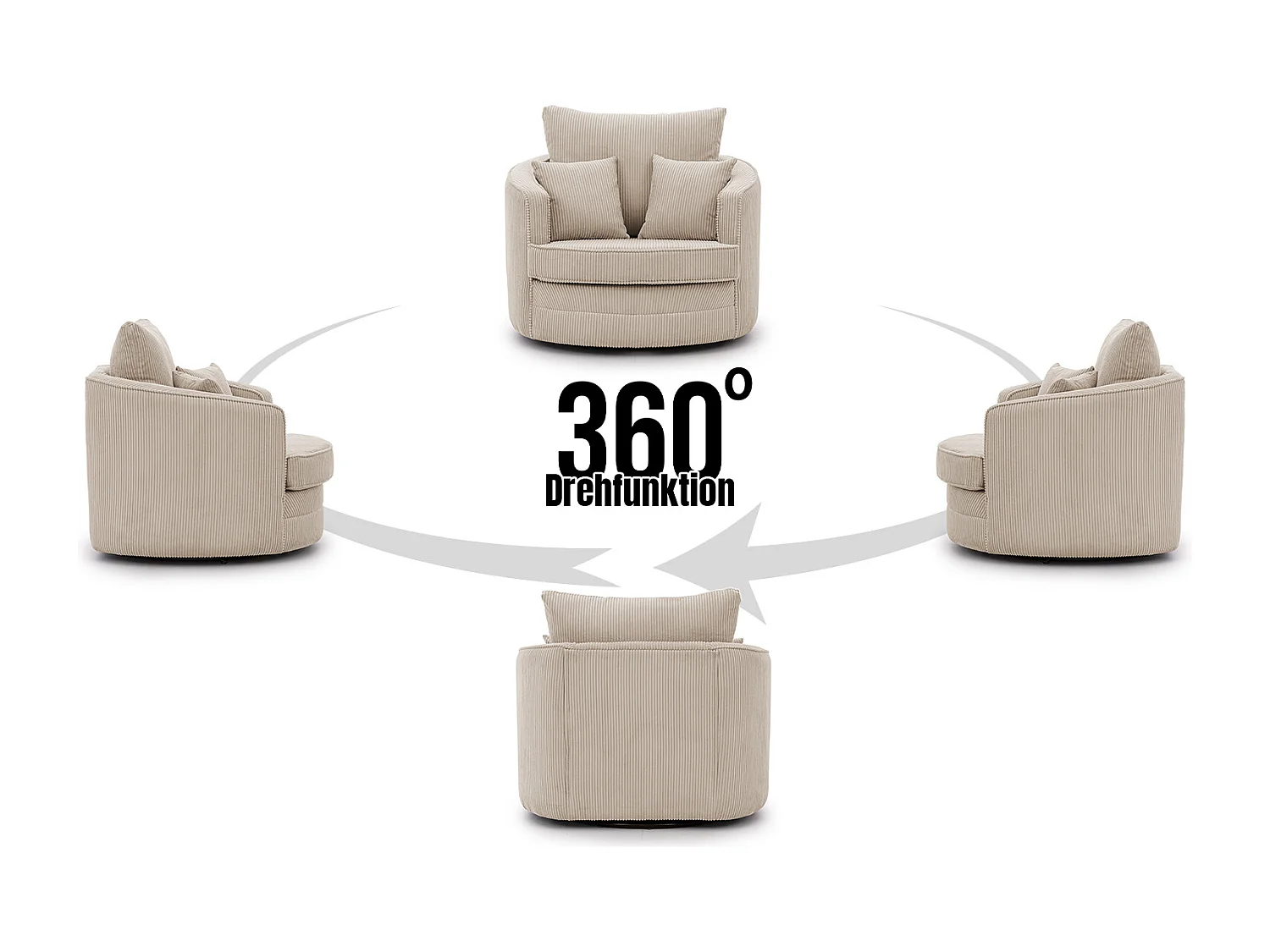 Ted - Drehsessel Love Seat XXL 360 Grad drehbar aus Beige Cord-Stoff