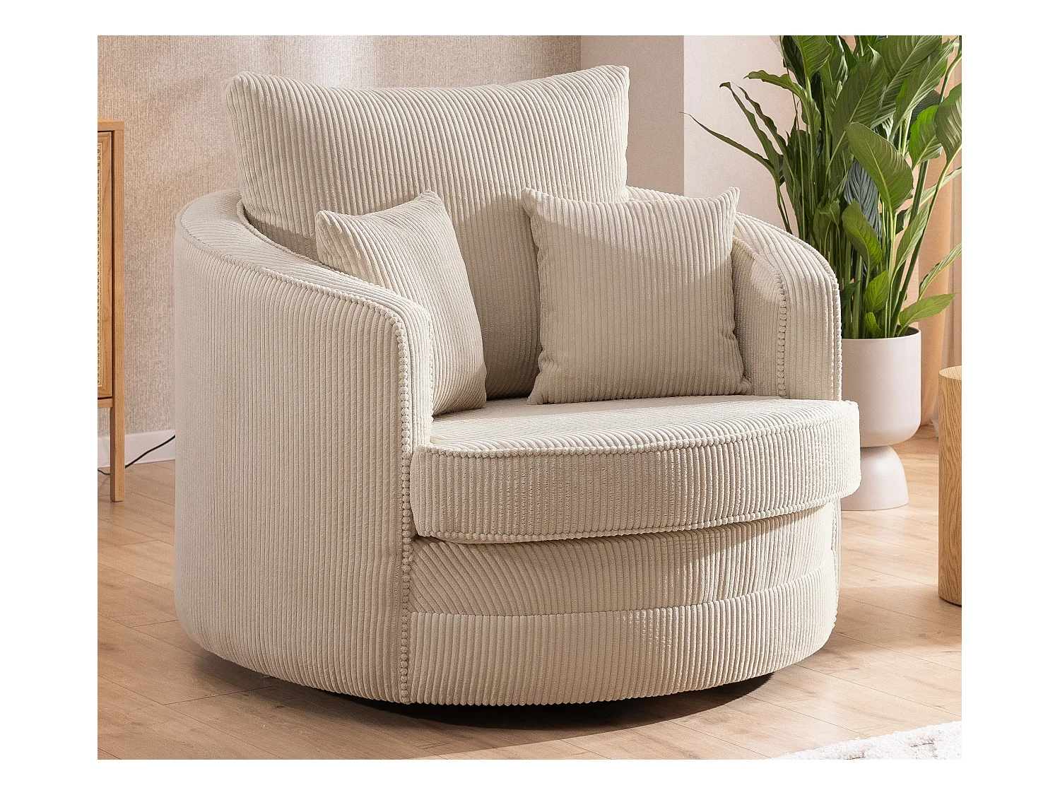 Ted – Fauteuil pivotant Love Seat XXL rotatif à 360° en tissu côtelé beige