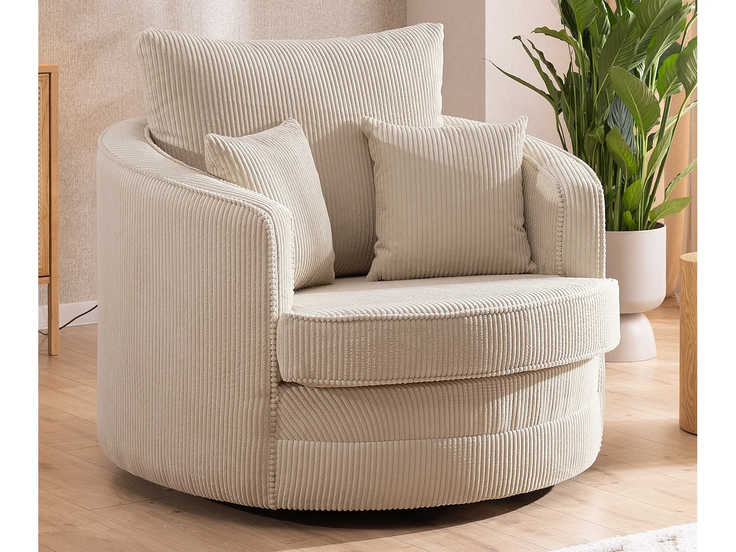 Ted - Drehsessel Love Seat XXL 360 Grad drehbar aus Beige Cord-Stoff
