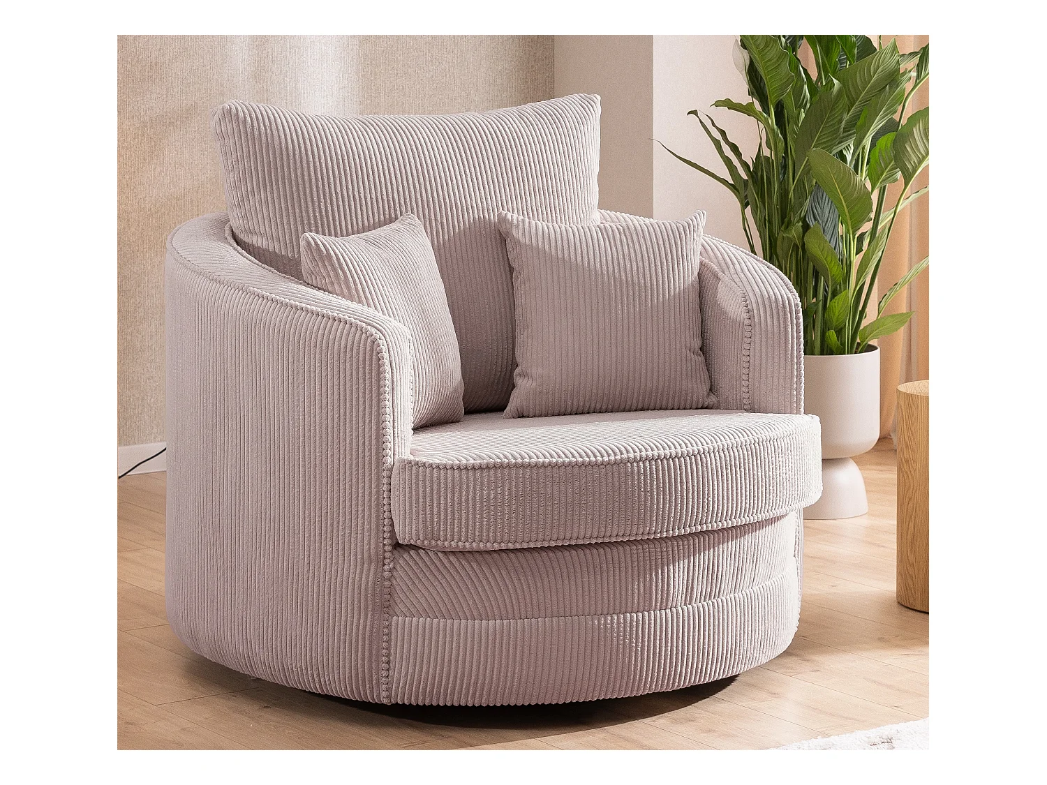 Ted – Fauteuil pivotant Love Seat XXL rotatif à 360° en tissu côtelé rose poudré